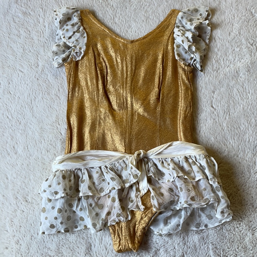 Vintage | Gold Lame Trapeze Costume With Bustle | S